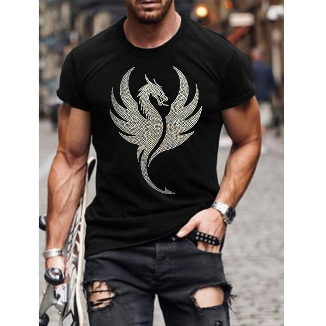 Herrars Grafiska T-Shirt med Rhinestone Krona Logotyp Slim Fit Topp