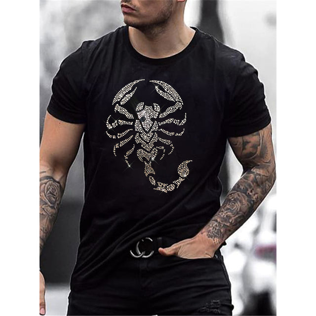 Herrars Grafiska T-Shirt med Rhinestone Krona Logotyp Slim Fit Topp