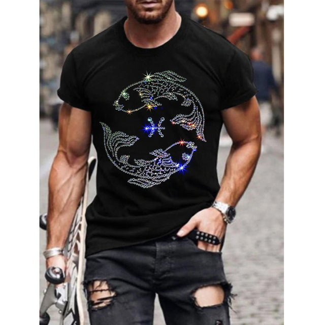 Herrars Grafiska T-Shirt med Rhinestone Krona Logotyp Slim Fit Topp