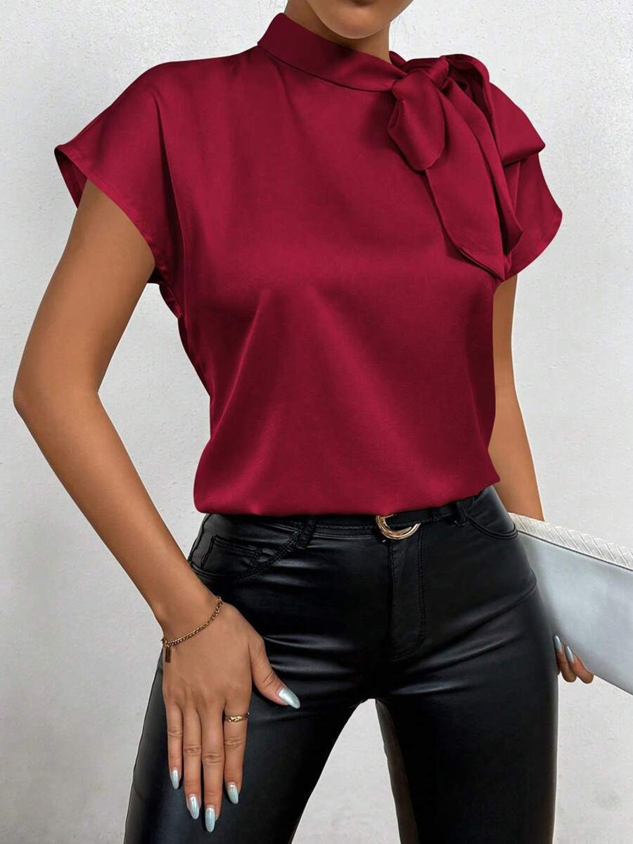 Kvinnors Satin Slips-Hals Blus – Elegant Kortärmad Stil för Kontor och Kvällsbruk