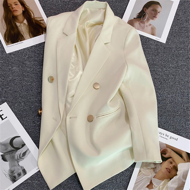 Kvinnors Oversized Skräddarsydd Blazer med Dubbelknapp Smart Jacka