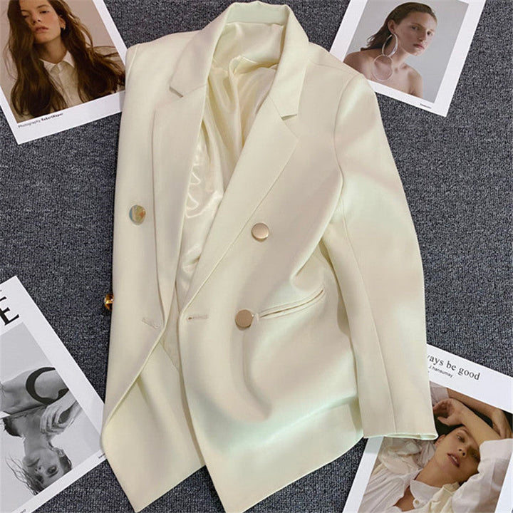 Kvinnors Oversized Skräddarsydd Blazer med Dubbelknapp Smart Jacka
