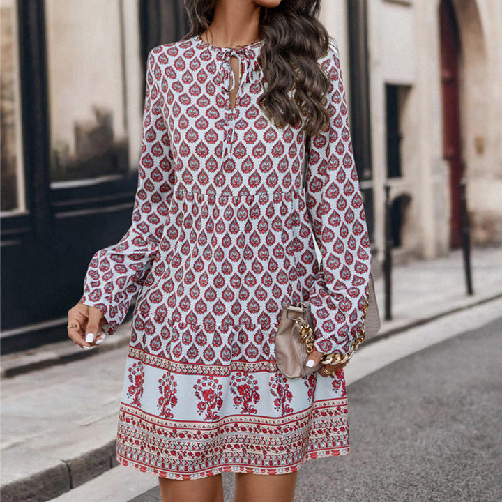 Kvinnors Blommiga Boho Mini Klänning – Lätt Andningsbar Elegant Flödande Stilren Avslappnad Sommaroutfit