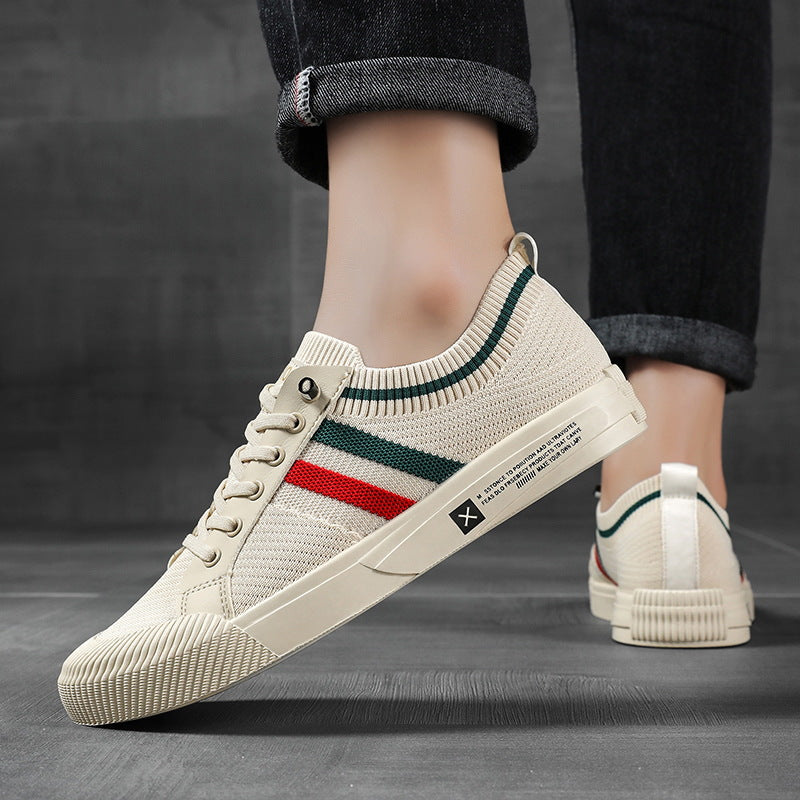 Herrarnas randiga stickade sneakers lätta avslappnade vardagsskor