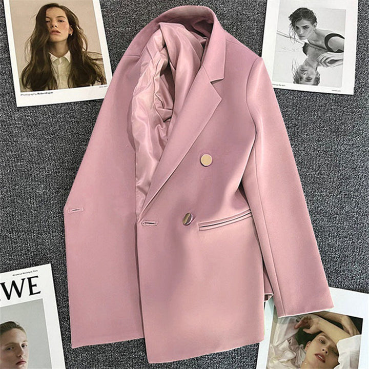 Kvinnors Oversized Skräddarsydd Blazer med Dubbelknapp Smart Jacka