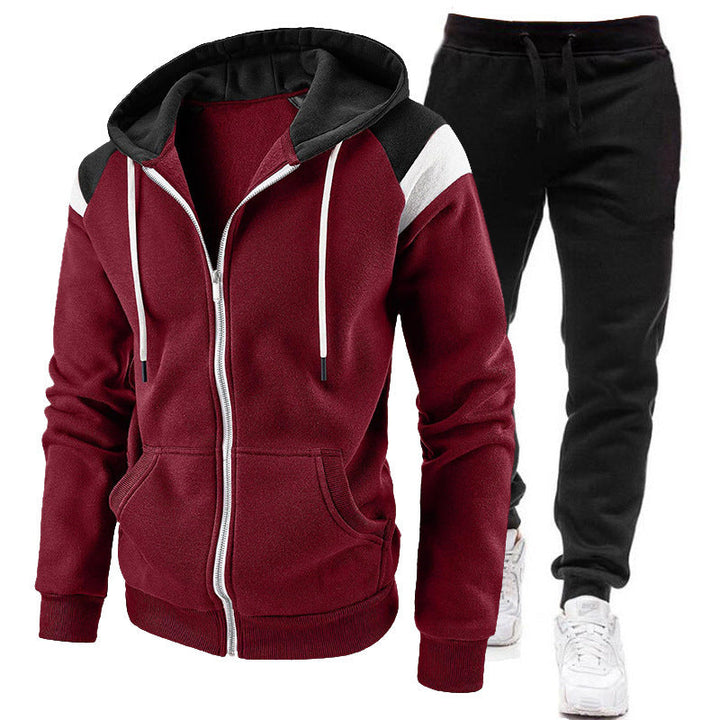 Herrars Panel Zip Hoodie och Fleece Jogger Träningsoverall Set