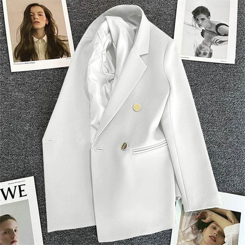 Kvinnors Oversized Skräddarsydd Blazer med Dubbelknapp Smart Jacka