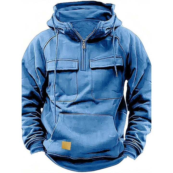 Herrars Utility Halv-Zip Hoodie – Multifickad Pullover för Avslappnad Utomhusbruk