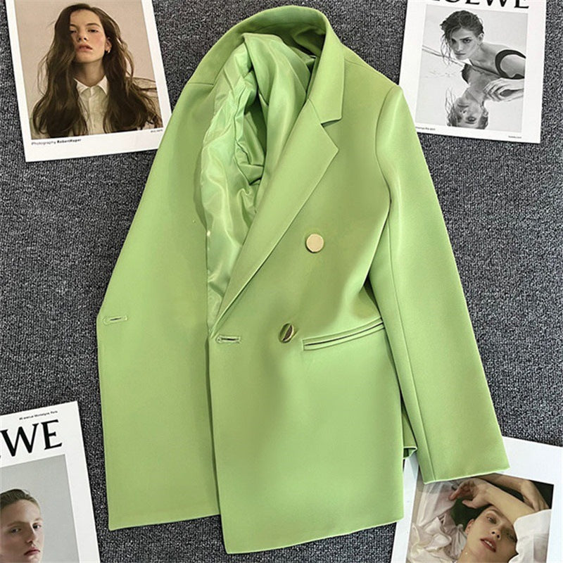 Kvinnors Oversized Skräddarsydd Blazer med Dubbelknapp Smart Jacka