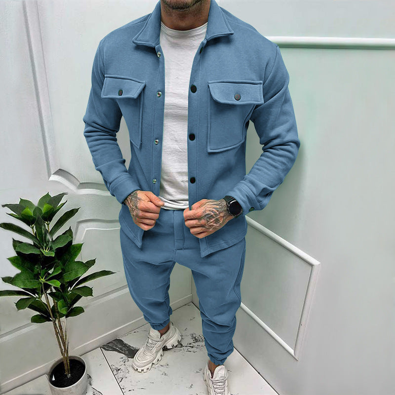 Herrens Suede Skjorta Byxor Set 1+1 Gratis Erbjudande – Avslappnad Lyx Bekväm Andningsbar Stilig Smart Vardagsoutfit Passform