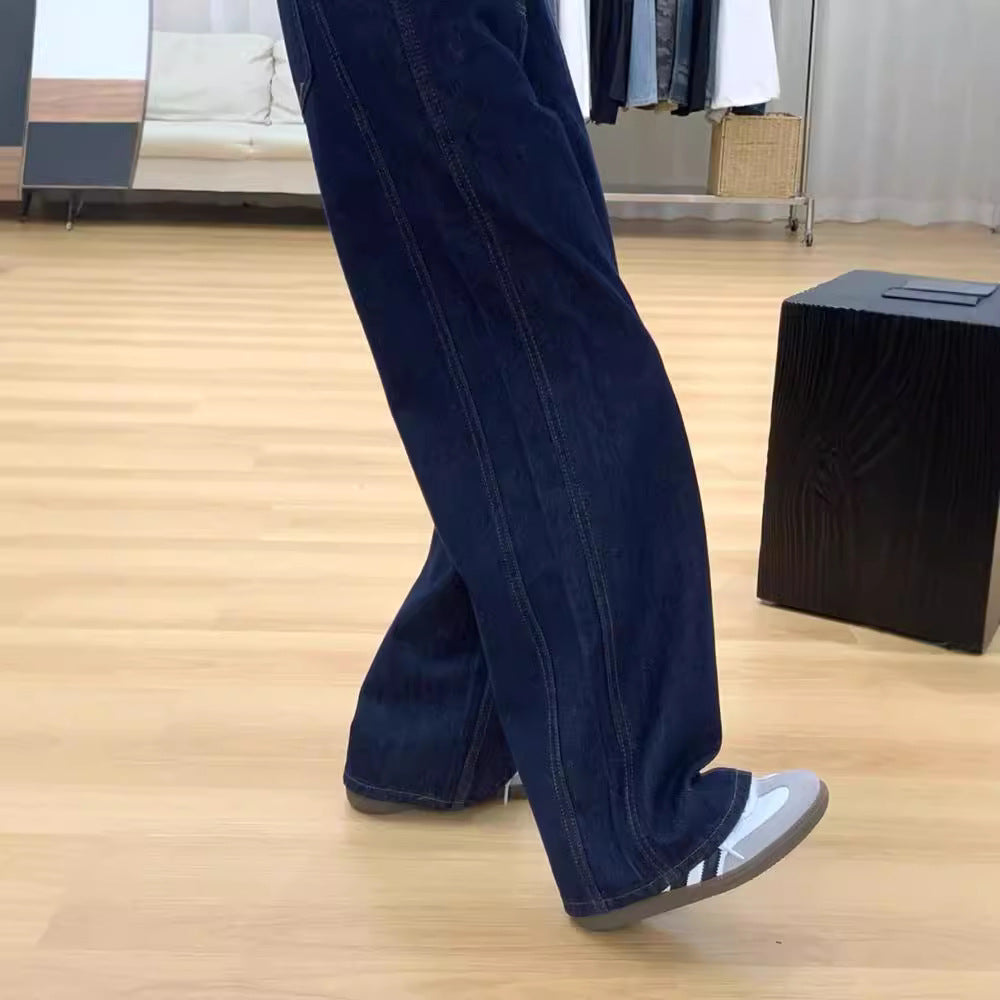 Kvinnors Hög Midja Golvlängd Vida Ben Denim Jeans