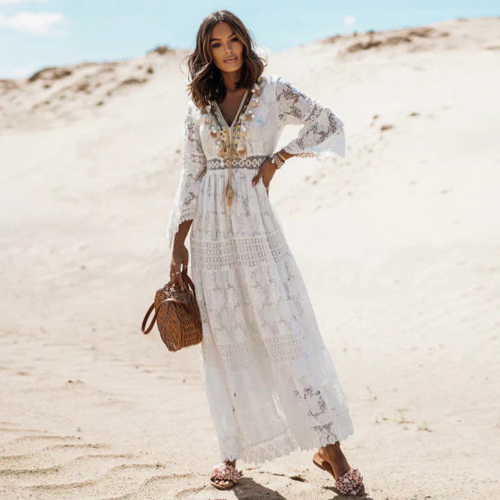 Kvinnors långärmad boho maxi-klänning – Resorstil för strandsemestrar och sommarevenemang