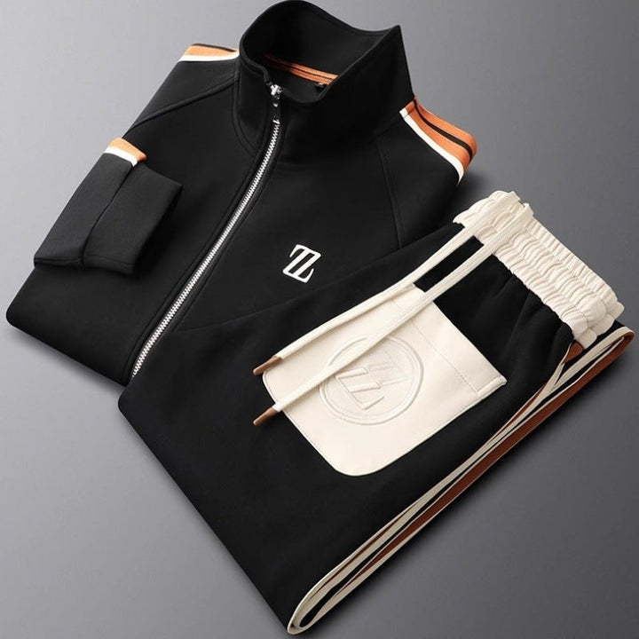 Herrars Zip Front Rand Detalj Atletisk Träningsoverall Set