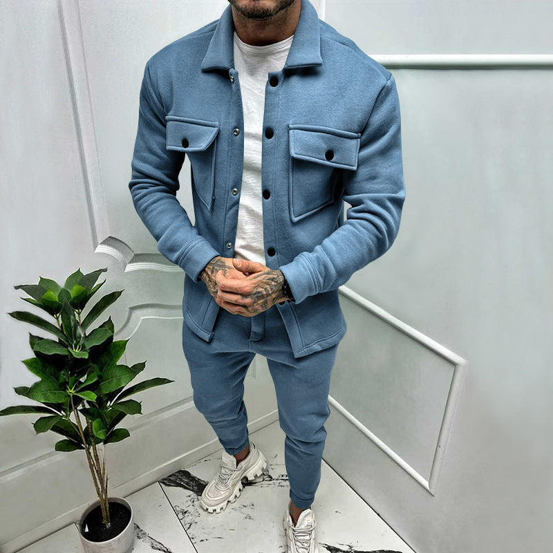 Herrens Suede Skjorta Byxor Set 1+1 Gratis Erbjudande – Avslappnad Lyx Bekväm Andningsbar Stilig Smart Vardagsoutfit Passform