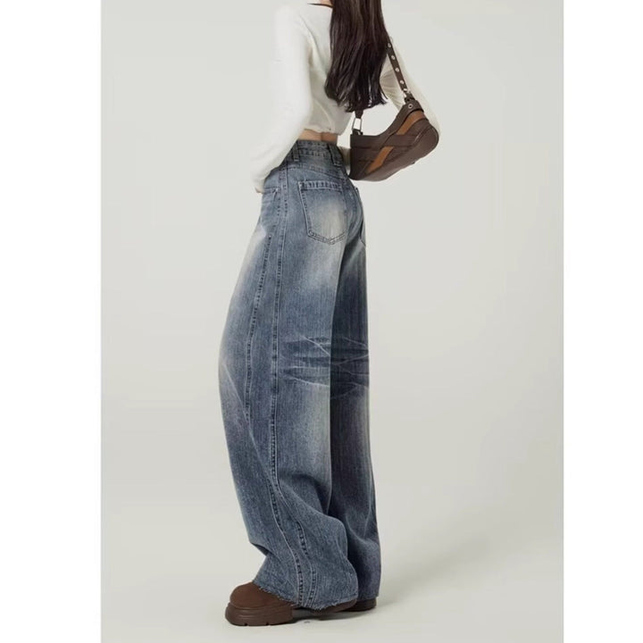 Kvinnors Högmidjade Tvättade Vida Ben Barrel Denim Jeans
