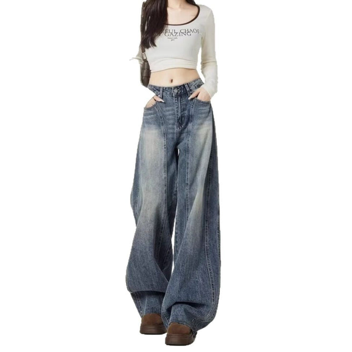 Kvinnors Högmidjade Tvättade Vida Ben Barrel Denim Jeans