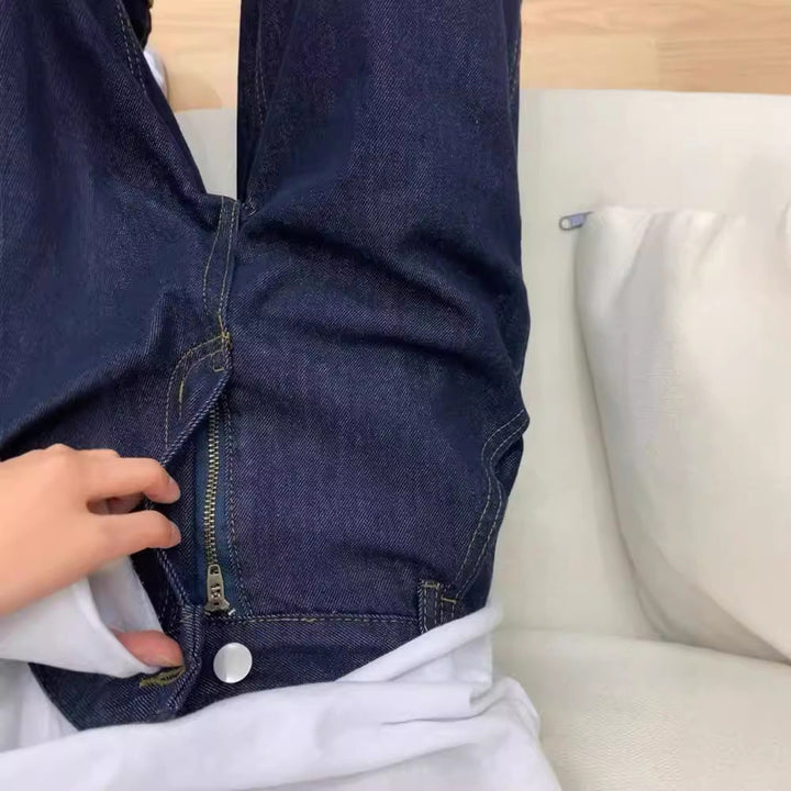 Kvinnors Hög Midja Golvlängd Vida Ben Denim Jeans