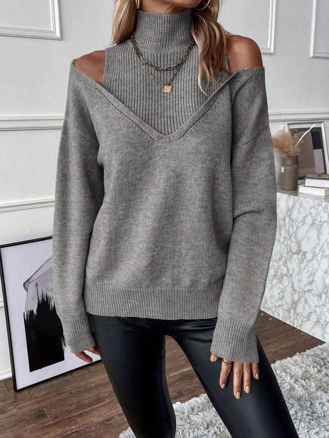 Kvinnors Kallaxel Turtleneck Tröja – Lagerstickad för Vinterbruk