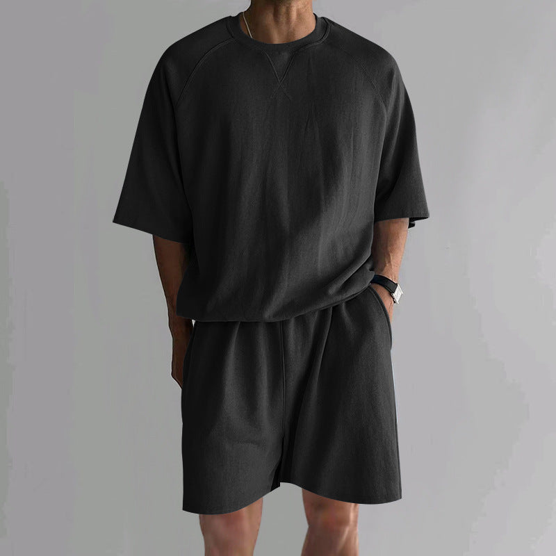 Herrens Terry Dragkedjeshorts och Avslappnad Raglan T-shirt Set