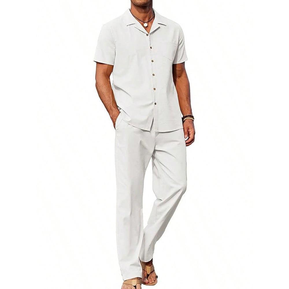 Herrars Revere Krage Knappskjorta och Tapered Byxor Set