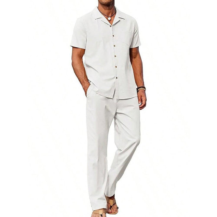 Herrars Revere Krage Knappskjorta och Tapered Byxor Set