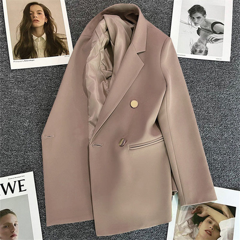 Kvinnors Oversized Skräddarsydd Blazer med Dubbelknapp Smart Jacka