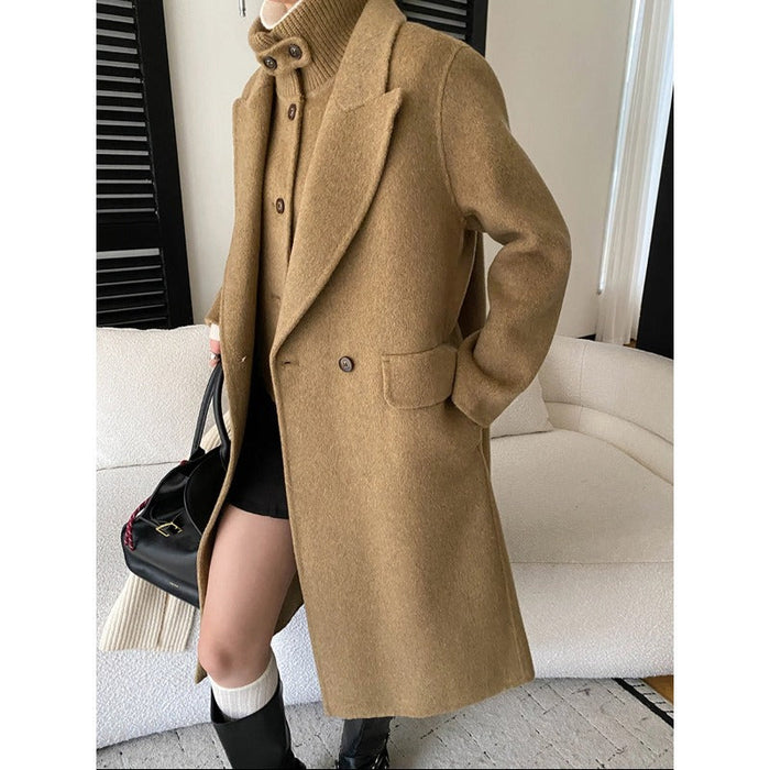Dam Oversized Kappa med Dubbla Knapprader och Fickor