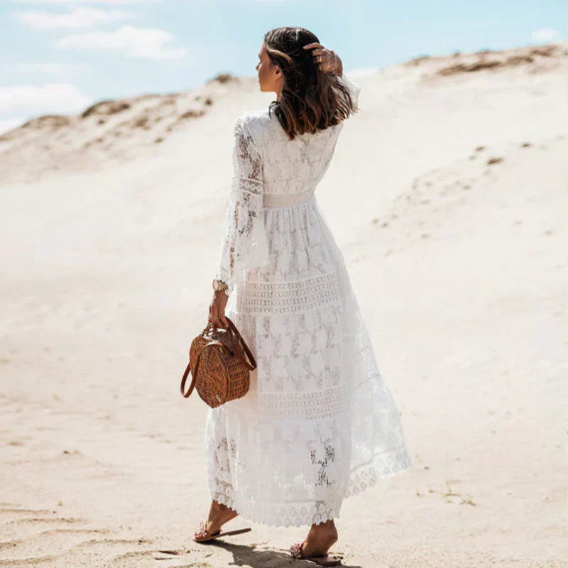Kvinnors långärmad boho maxi-klänning – Resorstil för strandsemestrar och sommarevenemang