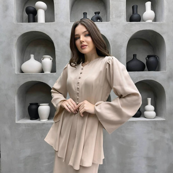 Kvinnors Peplum Ärmmaxi Klänning Elegant Tvådelad Set