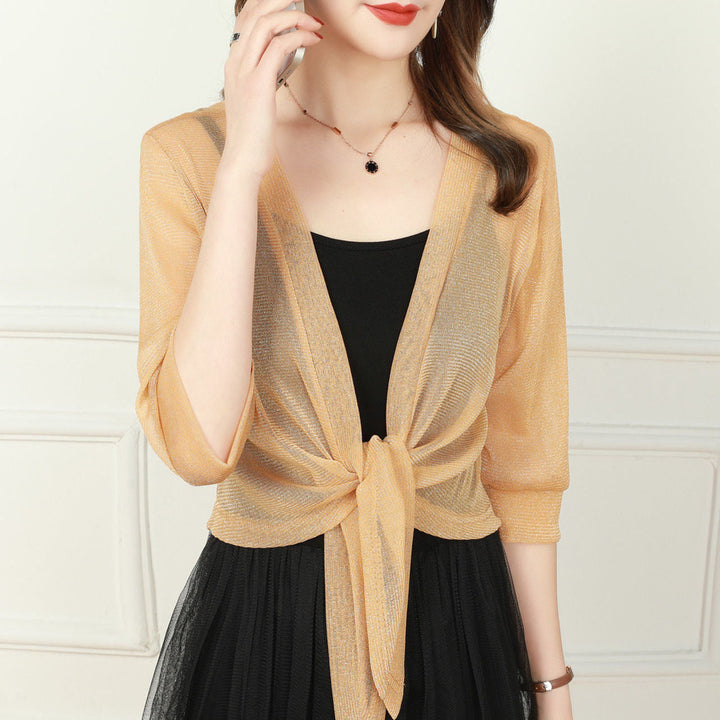 Kvinnors Transparent Chiffong Knyt Framsidan Kort Bolero Top