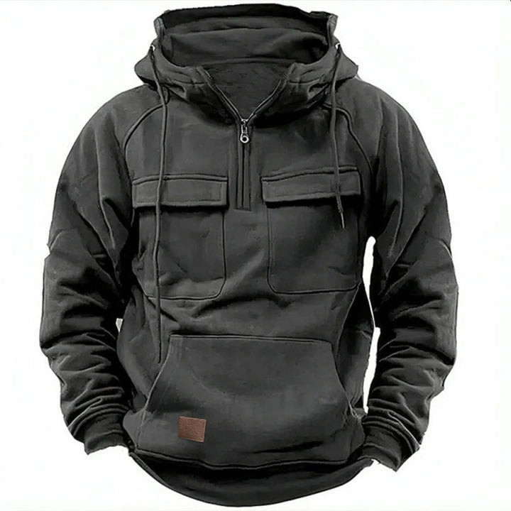 Herrars Utility Halv-Zip Hoodie – Multifickad Pullover för Avslappnad Utomhusbruk