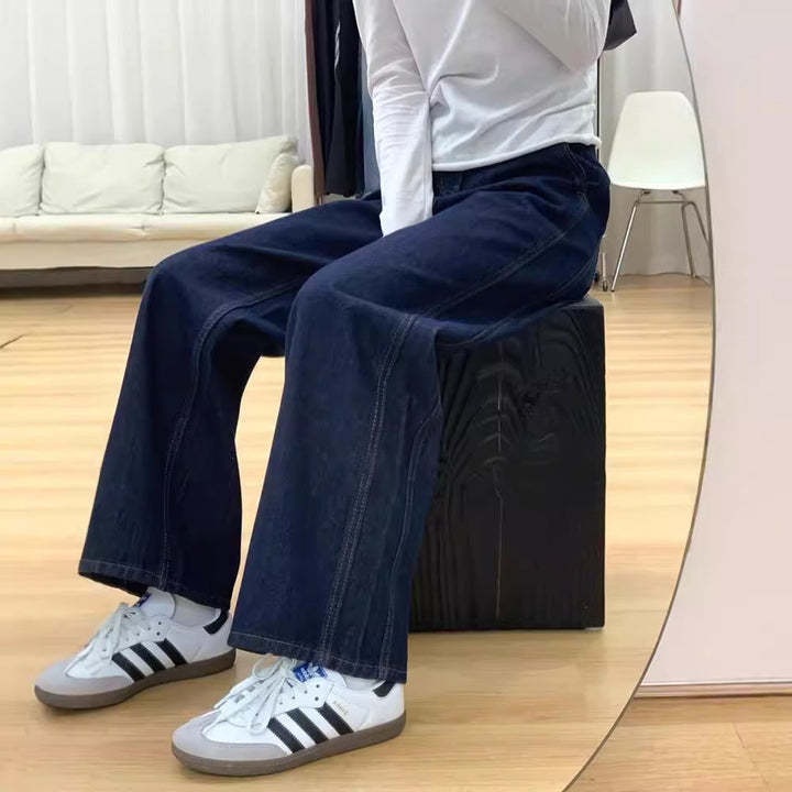 Kvinnors Hög Midja Golvlängd Vida Ben Denim Jeans