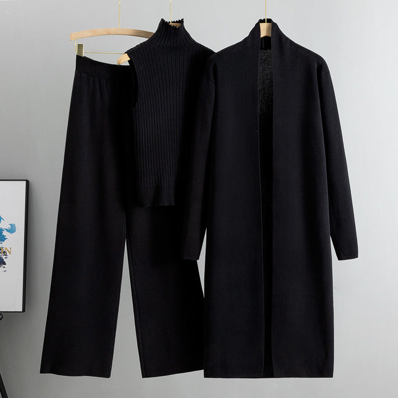 Kvinnors Krämfärgade Stickad Tre Delars Lounge Co Ord Set