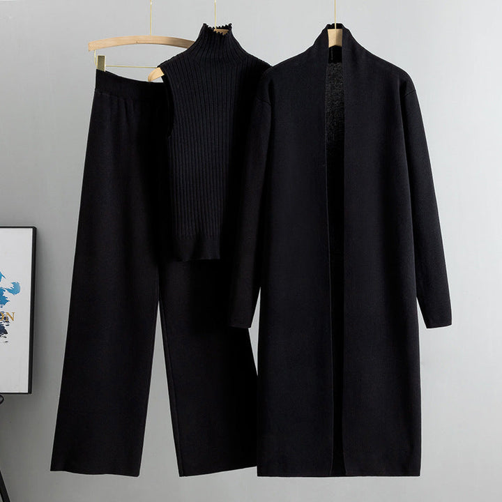 Kvinnors Krämfärgade Stickad Tre Delars Lounge Co Ord Set