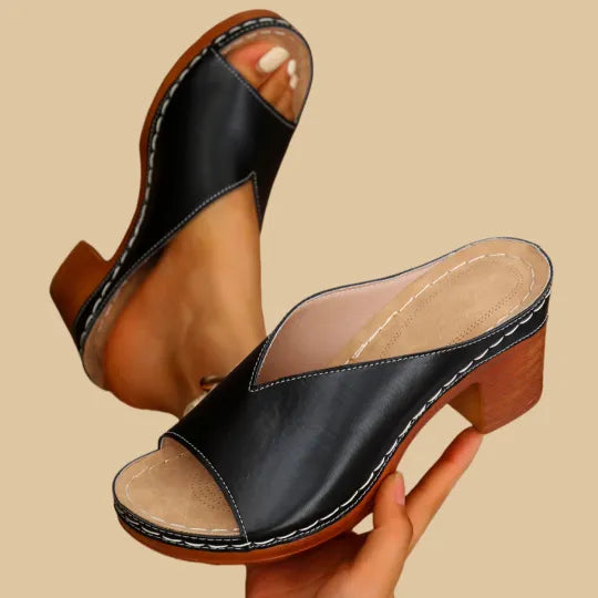 Kvinnors Peep Toe Blockklack Slip-On Mules