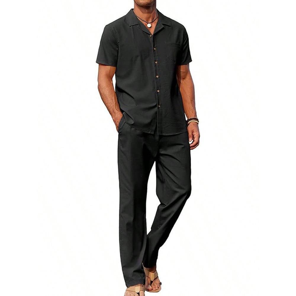 Herrars Revere Krage Knappskjorta och Tapered Byxor Set