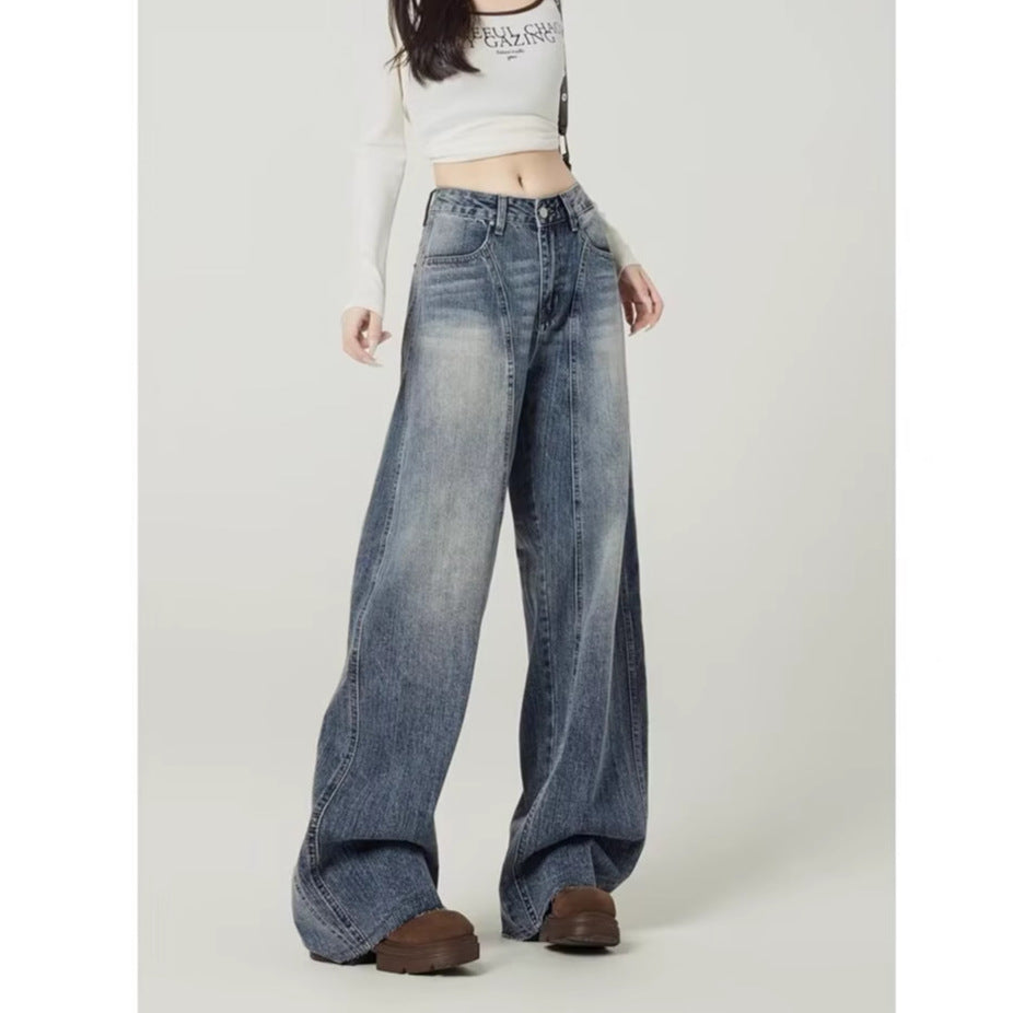 Kvinnors Högmidjade Tvättade Vida Ben Barrel Denim Jeans