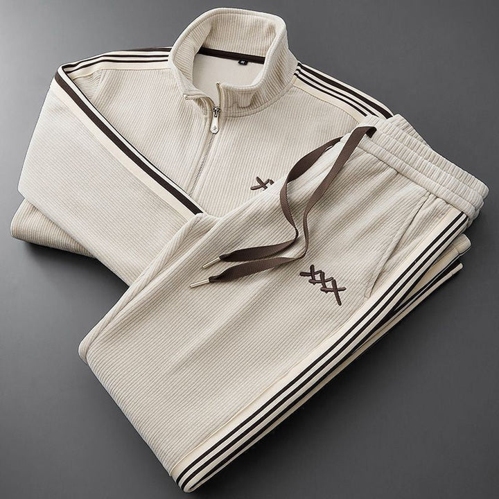 Herr Ribbad Zipjacka och Drawstring Jogger Träningsoverall Set
