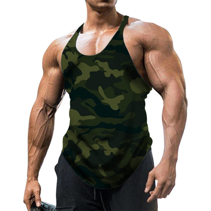 Herrars tryckta U-hals racerback ärmlös gymtanktop