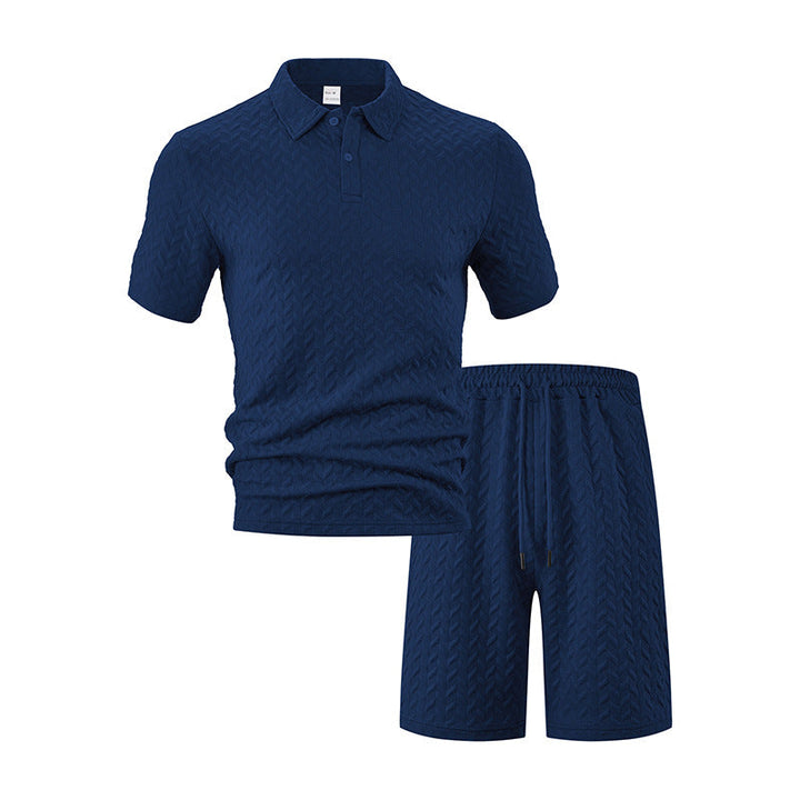 Mäns strukturerad polo skjorta och shorts med dragsko