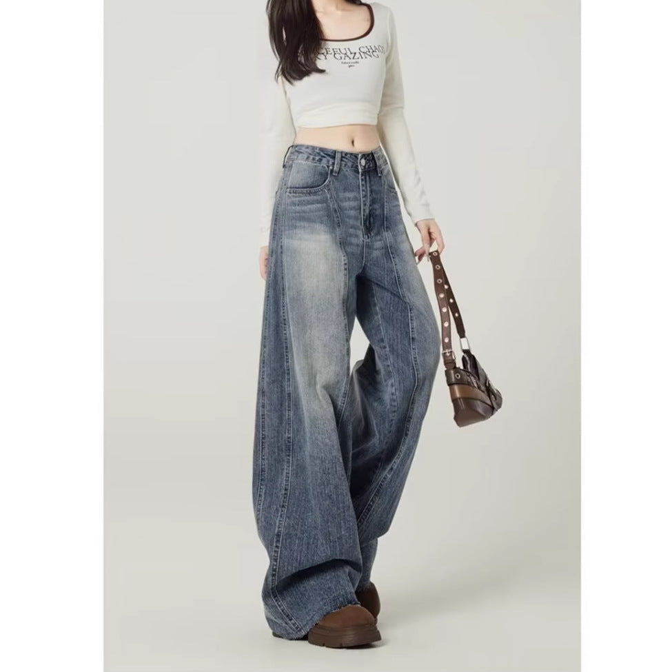 Kvinnors Högmidjade Tvättade Vida Ben Barrel Denim Jeans
