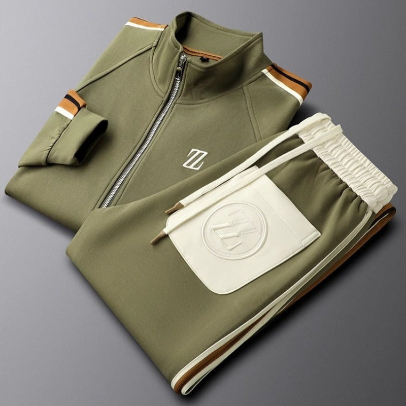 Herrars Zip Front Rand Detalj Atletisk Träningsoverall Set