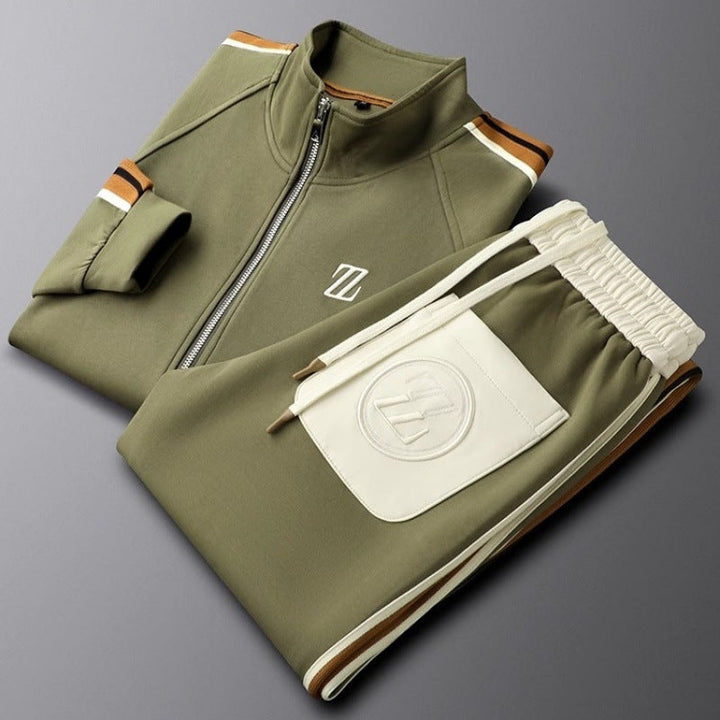 Herrars Zip Front Rand Detalj Atletisk Träningsoverall Set