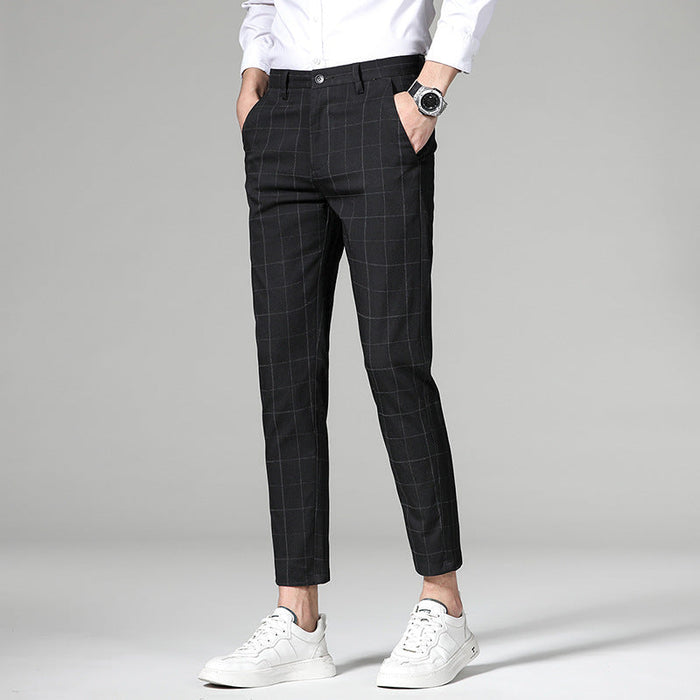 Herr Rutiga Slim-Fit Chinos Knäpankor med Gylf