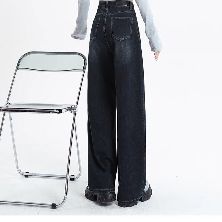 Kvinnors Högmidjade Vida Jeans