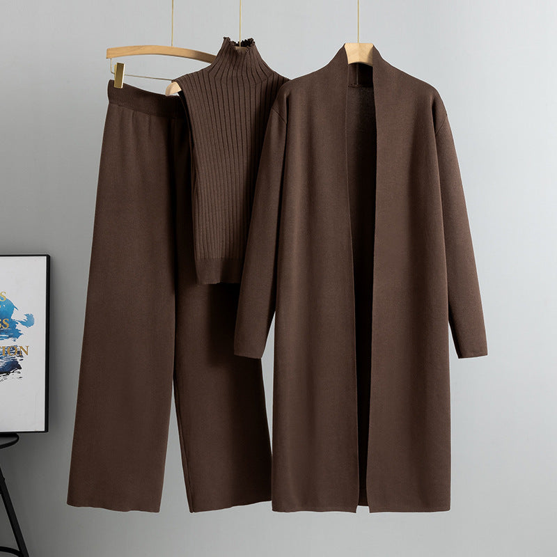 Kvinnors Krämfärgade Stickad Tre Delars Lounge Co Ord Set