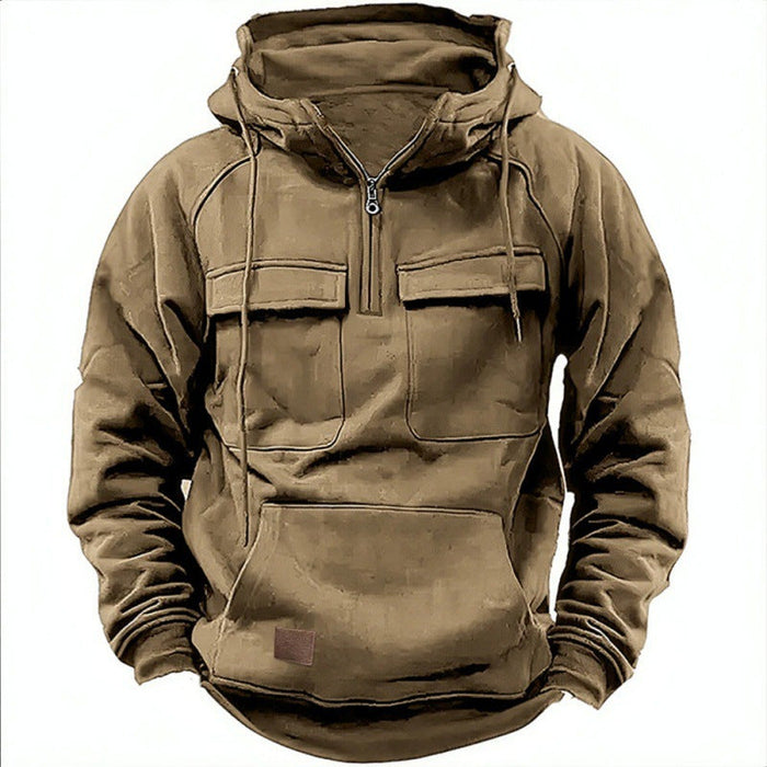 Herrars Utility Halv-Zip Hoodie – Multifickad Pullover för Avslappnad Utomhusbruk