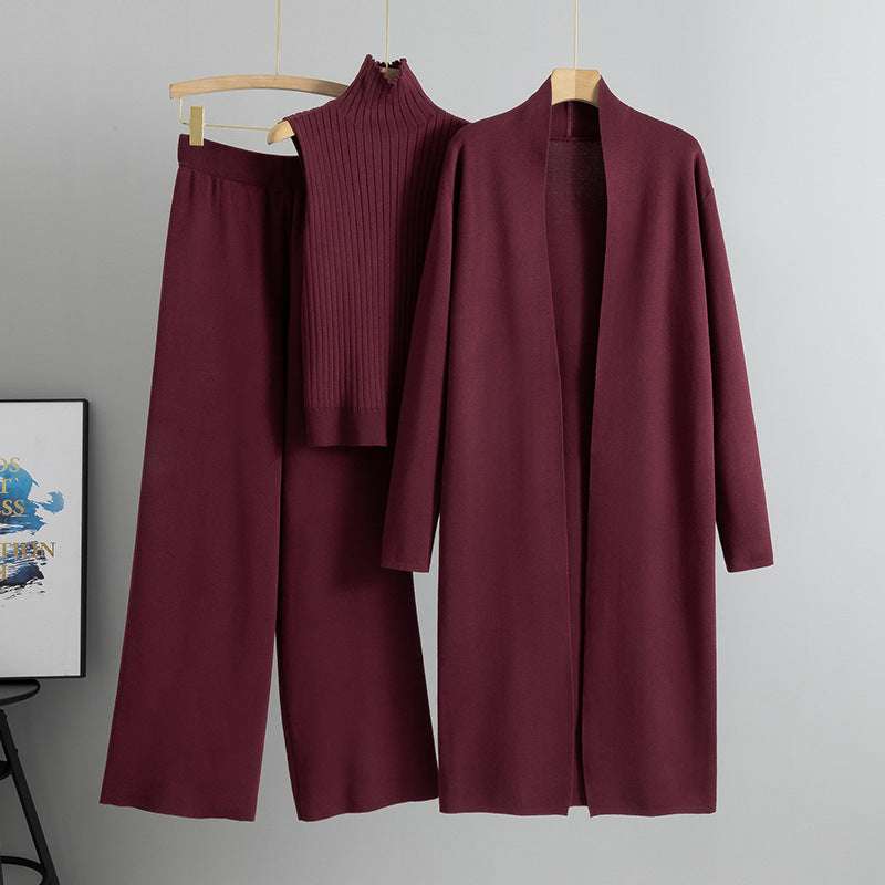 Kvinnors Krämfärgade Stickad Tre Delars Lounge Co Ord Set