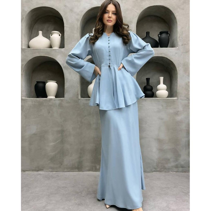 Kvinnors Peplum Ärmmaxi Klänning Elegant Tvådelad Set