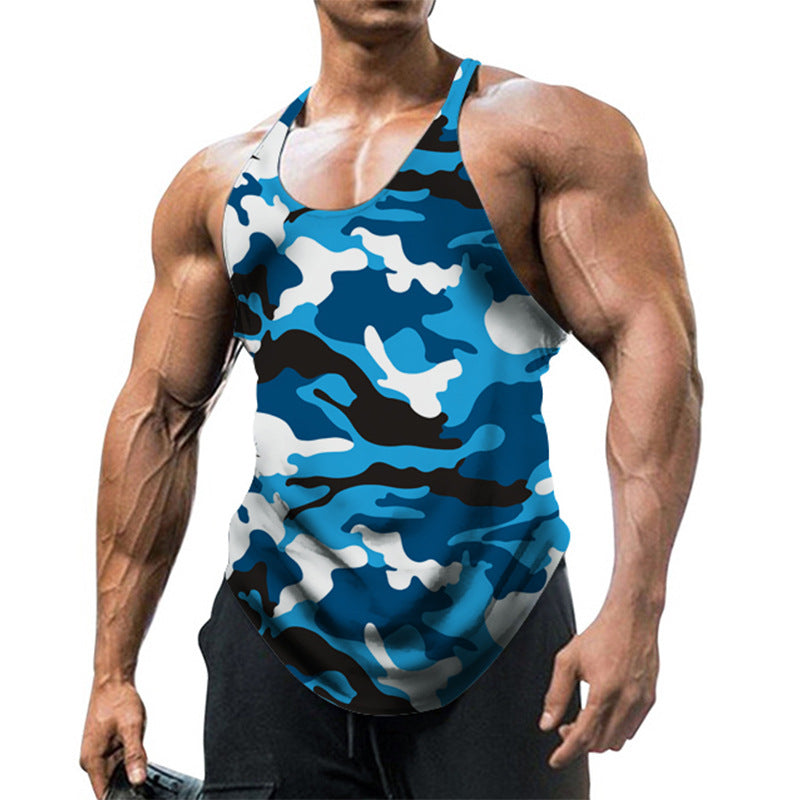 Herrars tryckta U-hals racerback ärmlös gymtanktop